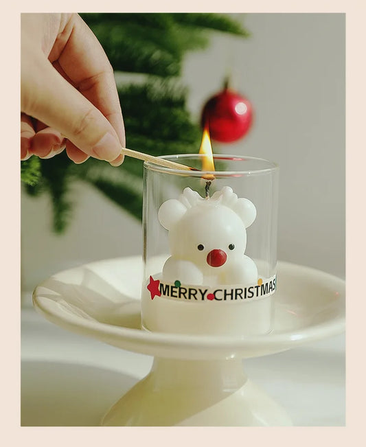 Christmas Scented Candle Glass Cup Soy Wax Santa Tree Snowman Reindeer Gift Home Decoration Holiday Aromatherapy Candle